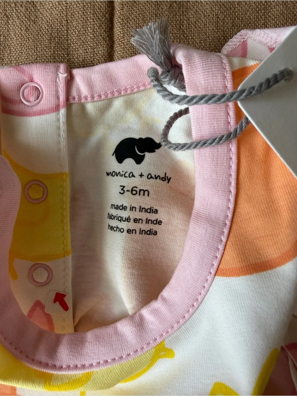 Elephant Tag Pink & Yellow Bunny Floral Long-Sleeve Baby Bodysuit